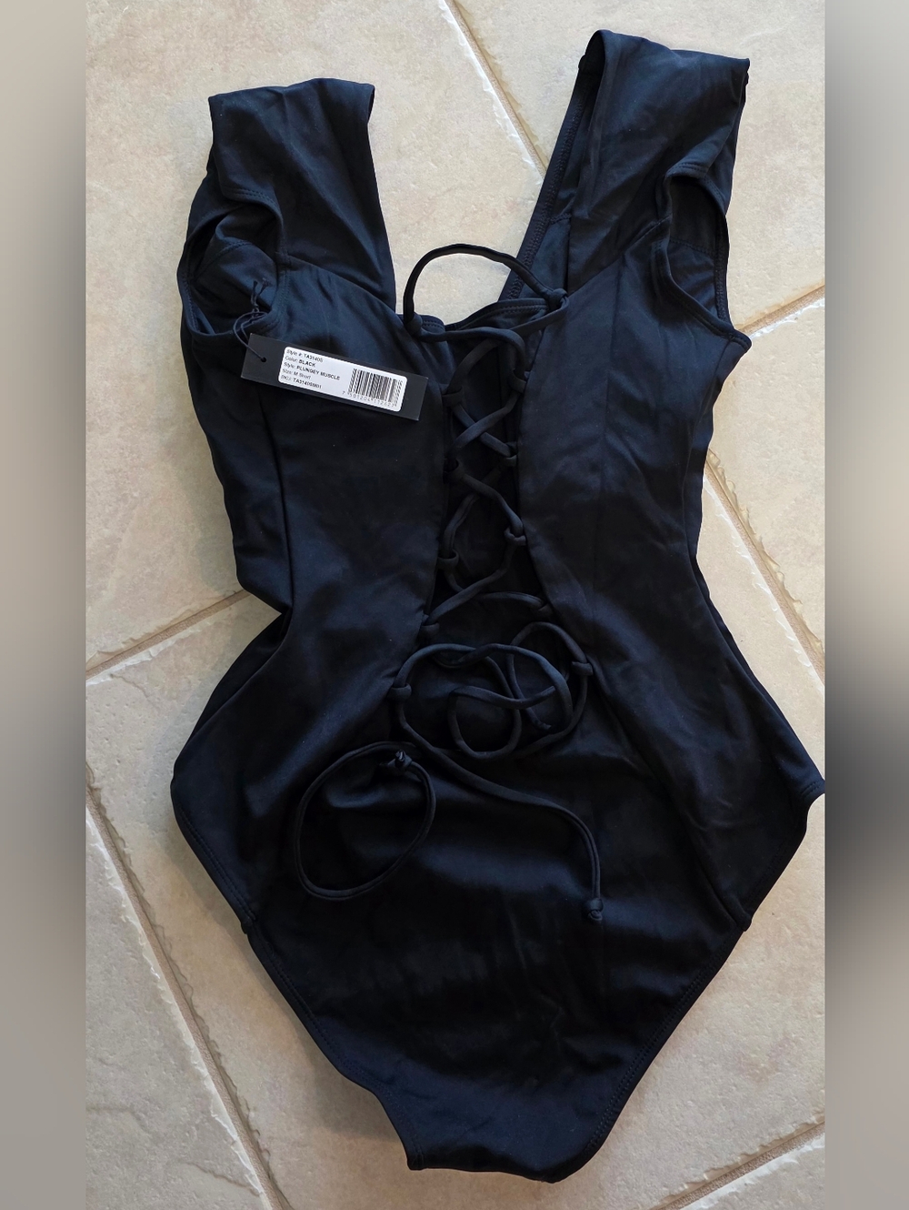 TA3 New Plungey Muscle One Piece Swimsuit Black M Short Snatched Waist Hollywood - Picture 4 of 4